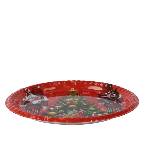 Red Christmas Round Tray with Soldiers, Ø35.5x3cm.