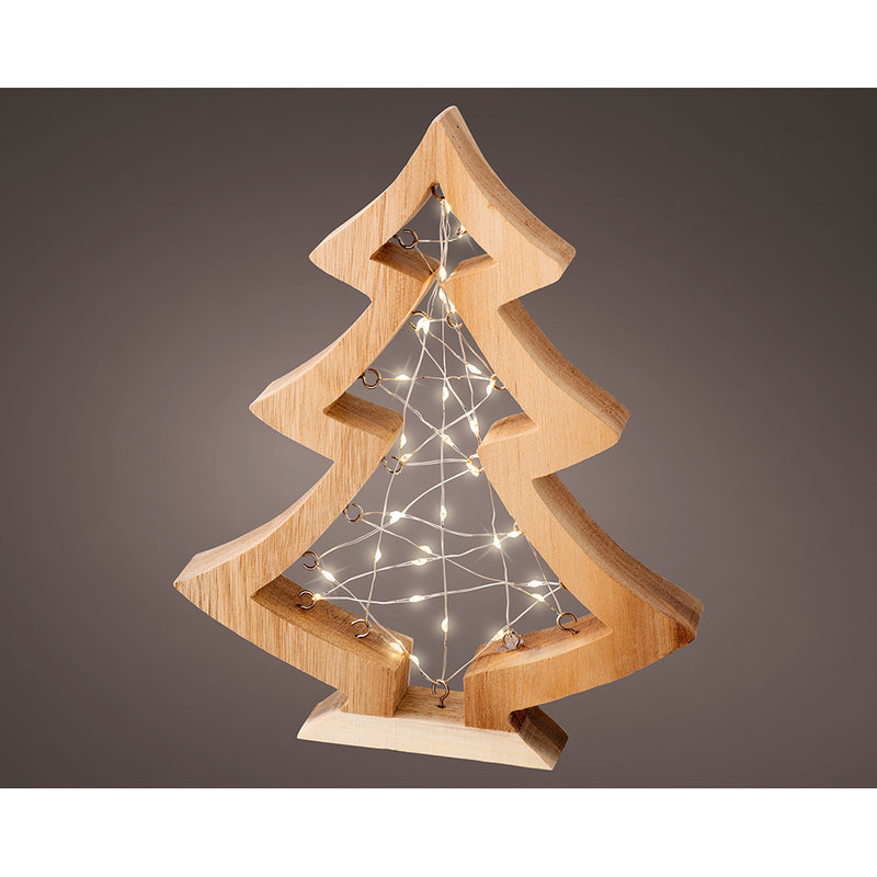 Microled Mini Fir Tree, Made of Wood; Fixed Warm White Light, 36 LEDs, 22x3.5x27cm. Lumineo