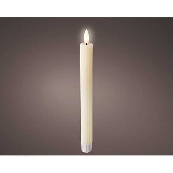 Pack of 2 units of LED wax candles, beige colour, grated Ø2.2 x 24.5 cm, Lumineo