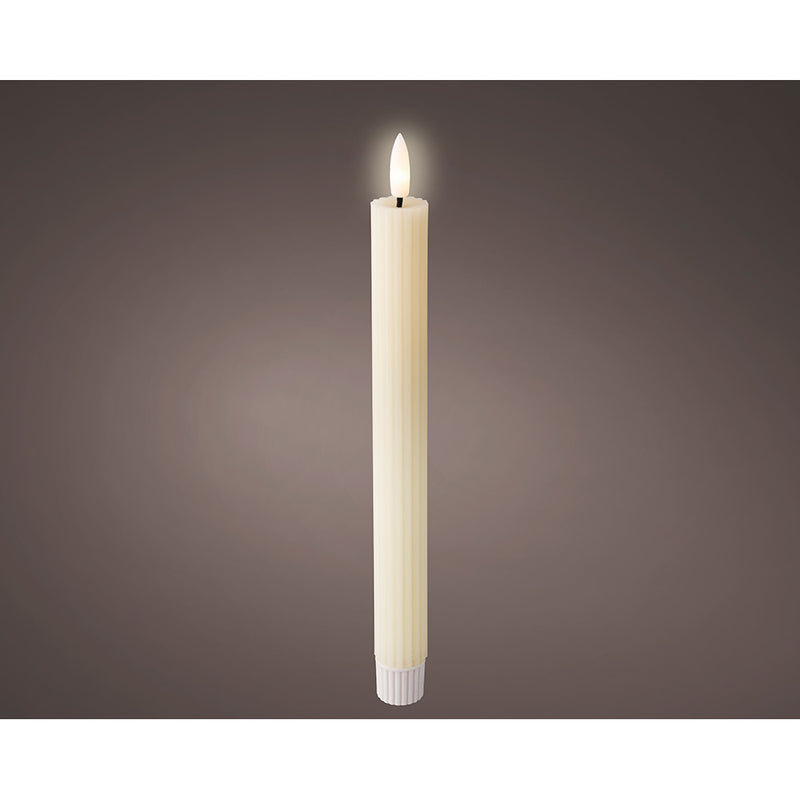 Pack of 2 units of LED wax candles, beige colour, grated Ø2.2 x 24.5 cm, Lumineo