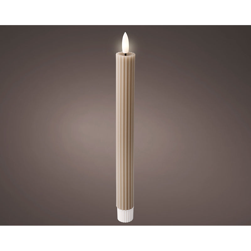 Pack of 2 units of light grey LED candles, scratched surface, Ø2.2 x 24.5 cm.