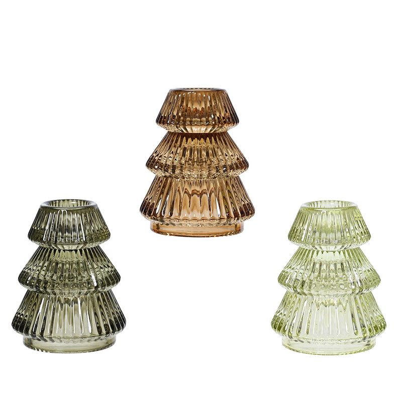 Christmas Tree Shaped Glass Candle Holder, 3 Models, Ø6.5 X 8 Cm