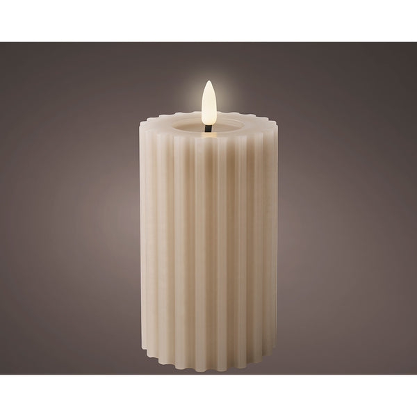 Vela De Cera Led Color Beige, Superficie Con Relieve, Ø7,5X14,8Cm.