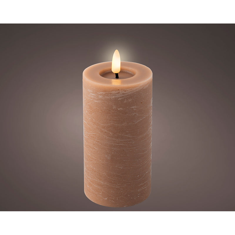 Brown LED Wax Candle With Marble Lines, Ø7x15cm. Lumineo