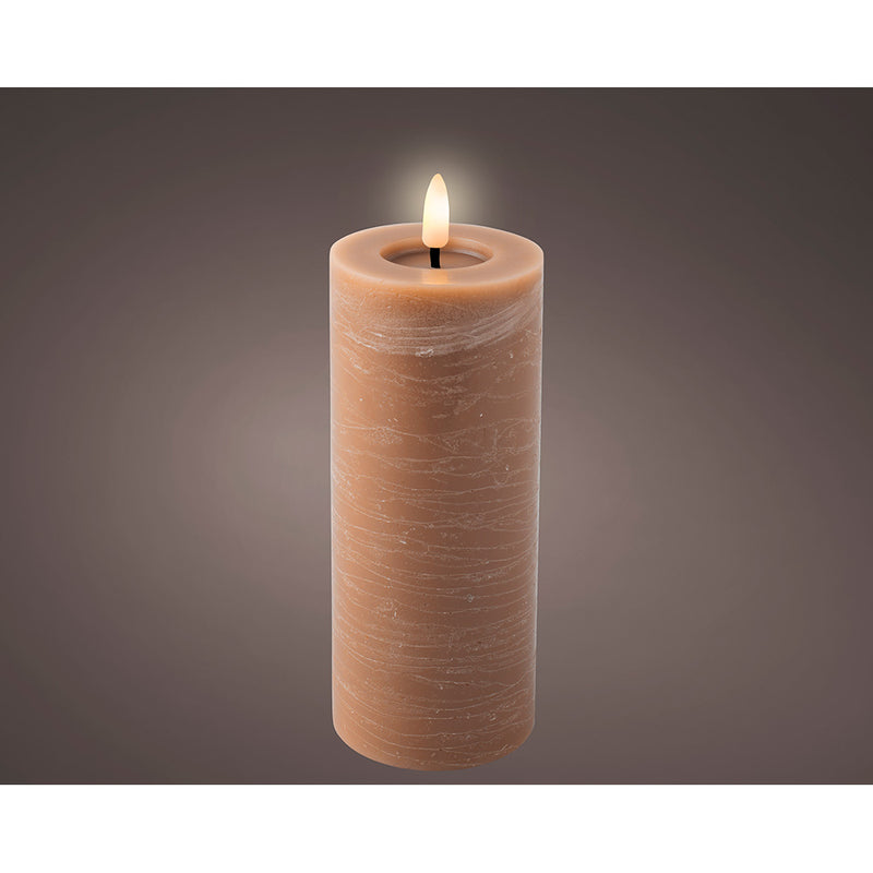 Brown Marble Effect LED Wax Candle, Ø7x19cm.