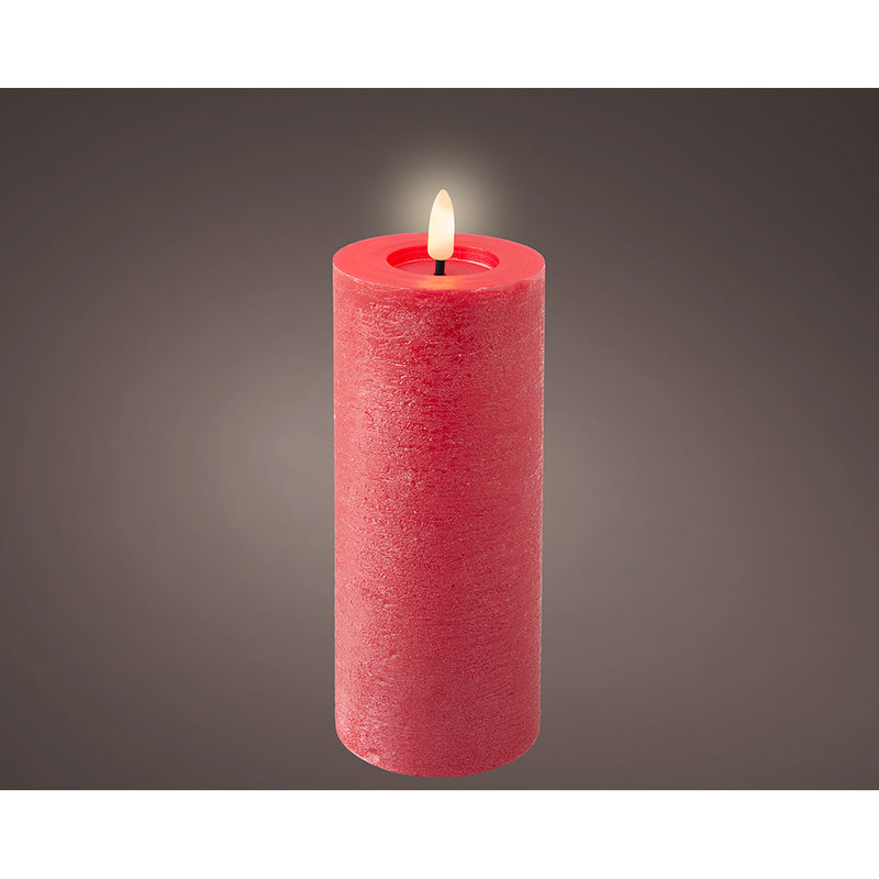 Red LED Wax Candle, Rustic Surface With Spray Paint, Ø7x19cm. Lumineo