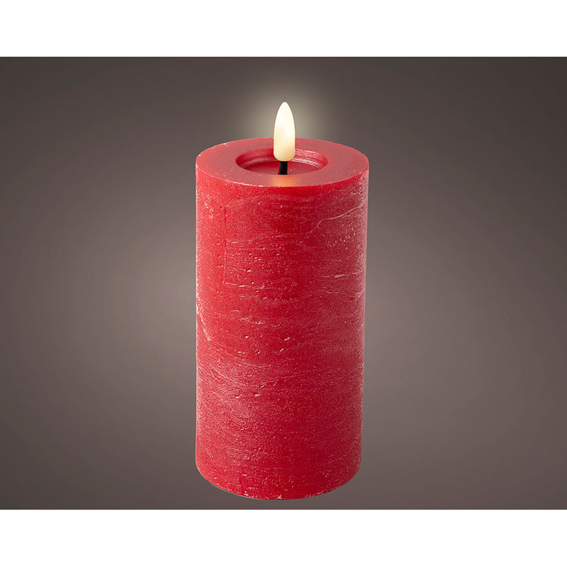 Red LED Wax Candle, Rustic Surface, Ø7x15cm. Lumineo