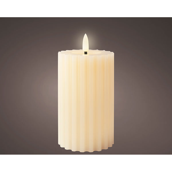 Cream Color Led Candle, Rough Surface, Ø7.5X14.8Cm. Lumineo