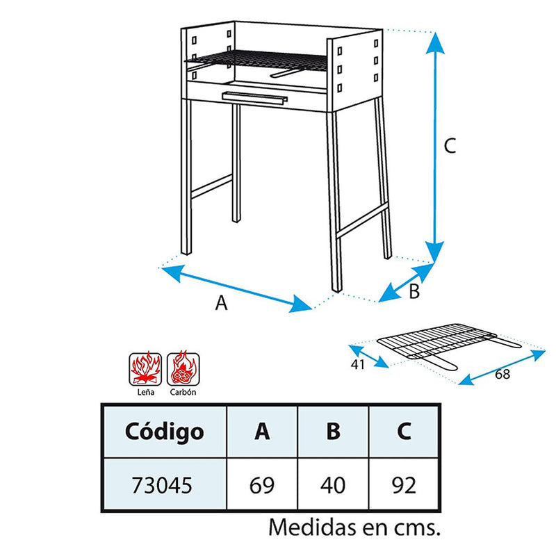 Barbecue with galvanized grill 69x40x92cm Imex El Zorro