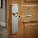 Manilla modelo '730' de zamak con placa rectangular en acabado níquel combinado para puertas