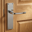 Manilla modelo '730' de zamak con placa rectangular en acabado níquel combinado para puertas