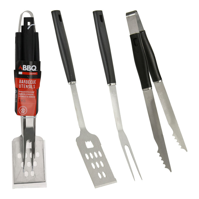 3 Piece Black BBQ Utensil Set