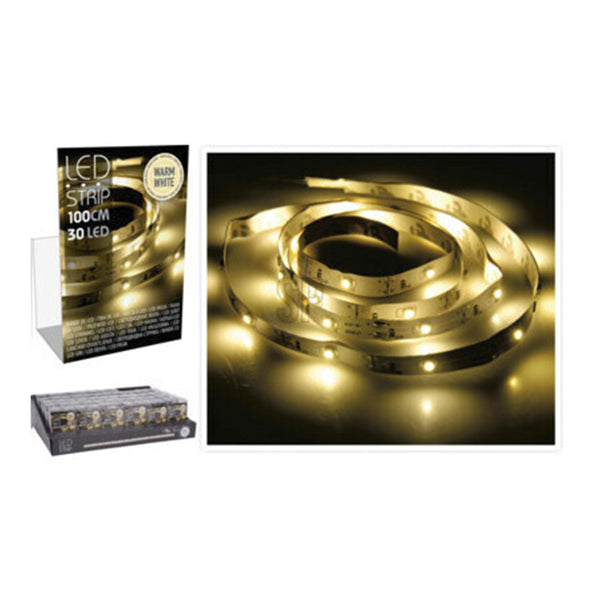 1M LED Strip 30 Warm White LEDs, Battery Operated