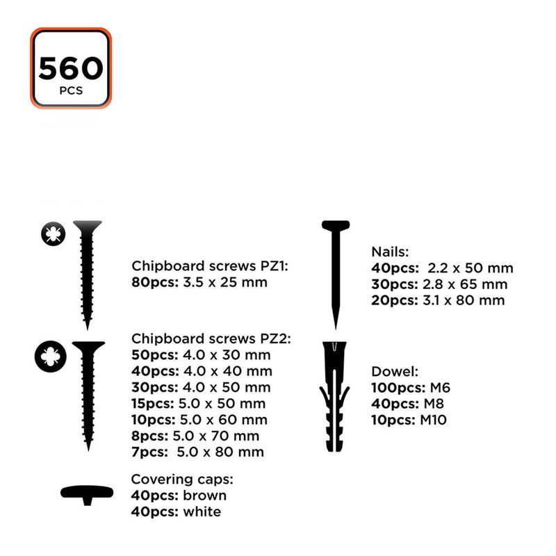 Surtido De Tornillos/Tacos/Clavos 560 Piezas Black+Decker