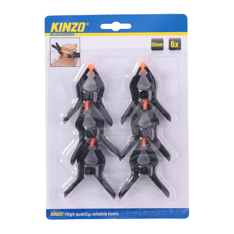 Pack of 6 spring clips, size 65mm. Kinzo