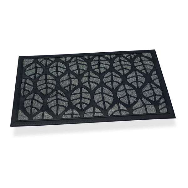 Rubber Doormat/Grey Leaf Carpet 75x45x0.5cm Hidalgo