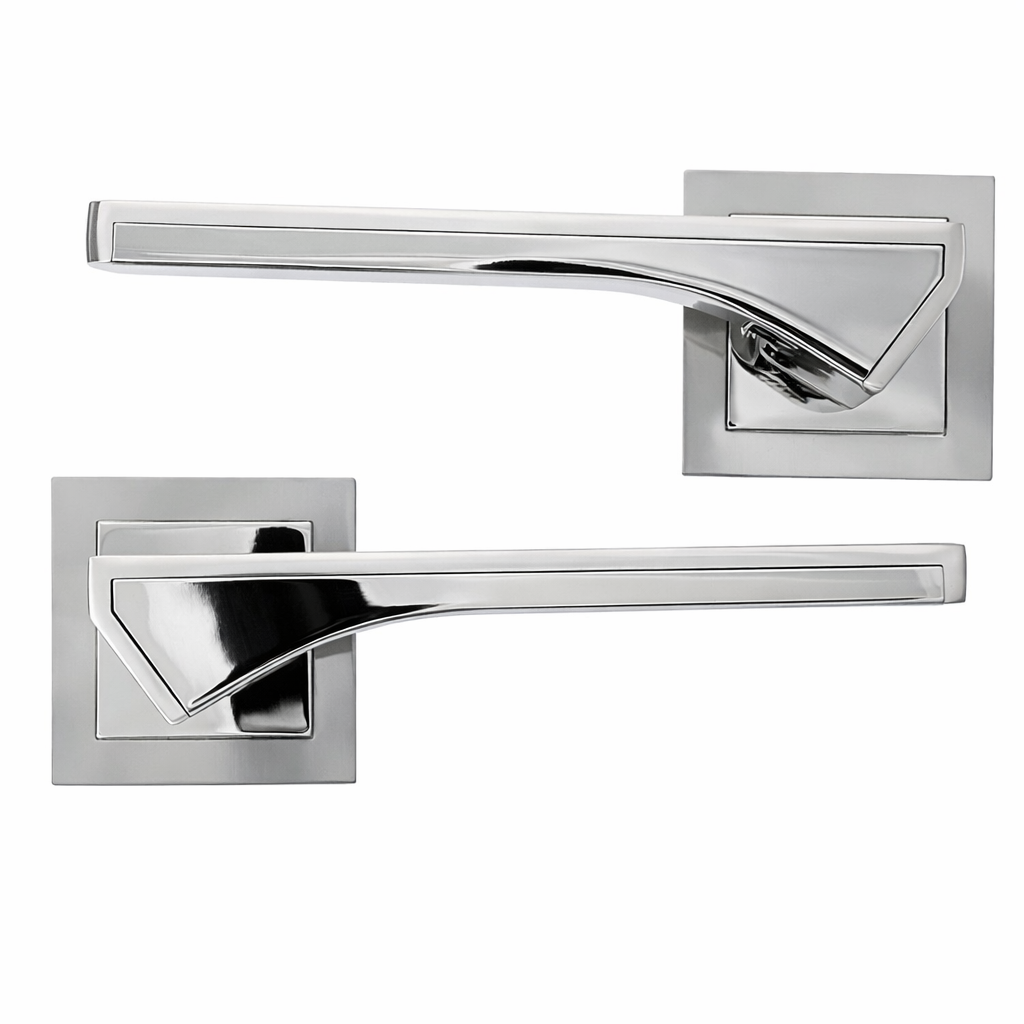 Manilla modelo '740' con roseta cuadrada de zamak acabado gris espacial para puertas