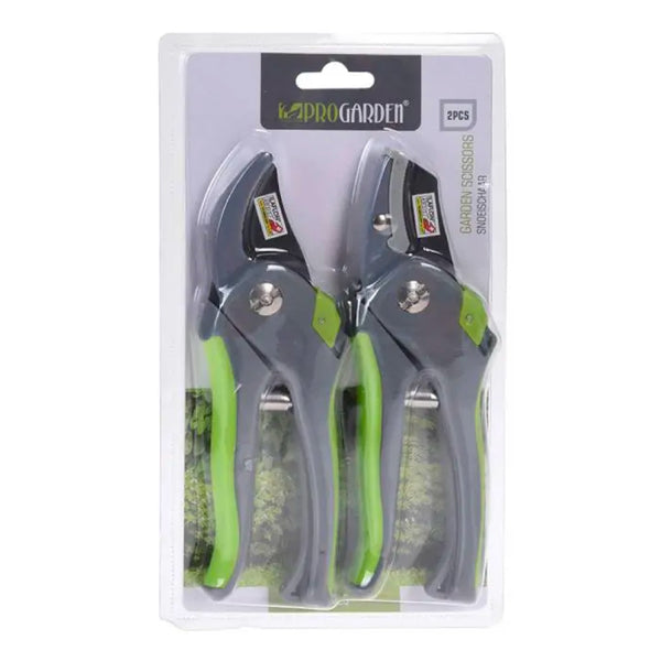 Pack of 2 Pruning Shears with Green Plastic Handle Progarden