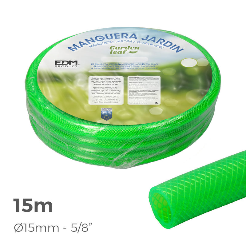 Anti-Twisting Garden Hose Internal Ø 15Mm External Ø 20Mm (5/8") - Roll 15M Edm