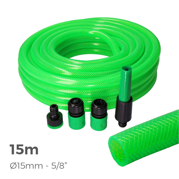 Kit Manguera De Jardin Anti-Torsion Ø Interior 15Mm Ø Exterior 20Mm (5/8") - Rollo 15M Con Accesorios Edm