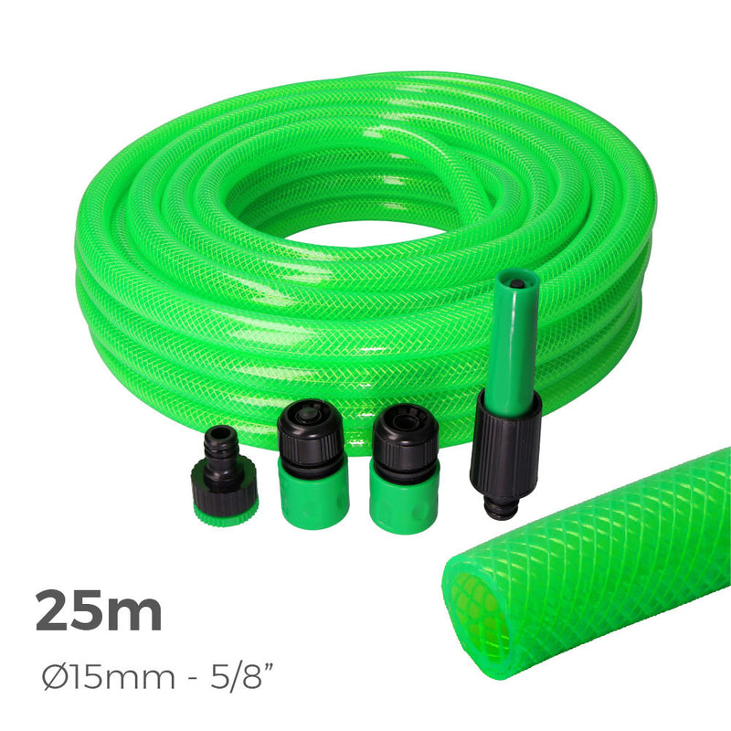 Anti-Torsion Garden Hose Kit Inner Ø 15mm Outer Ø 20mm (5/8") - 25m Roll With Edm Accessories