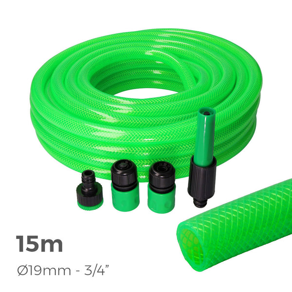 Kit Manguera De Jardin Anti-Torsion Ø Interior 19Mm Ø Exterior 25Mm (3/4") - Rollo 15M Con Accesorios Edm