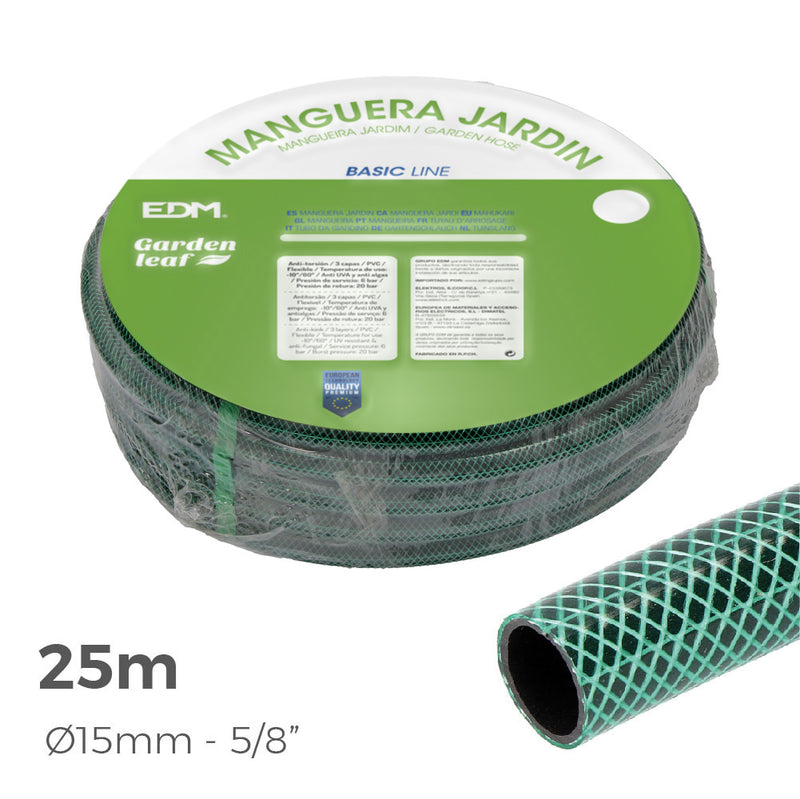 Manguera De Jardin Basic Line Ø Interior 15Mm Ø Exterior 19Mm (5/8") - Rollo 25M Edm