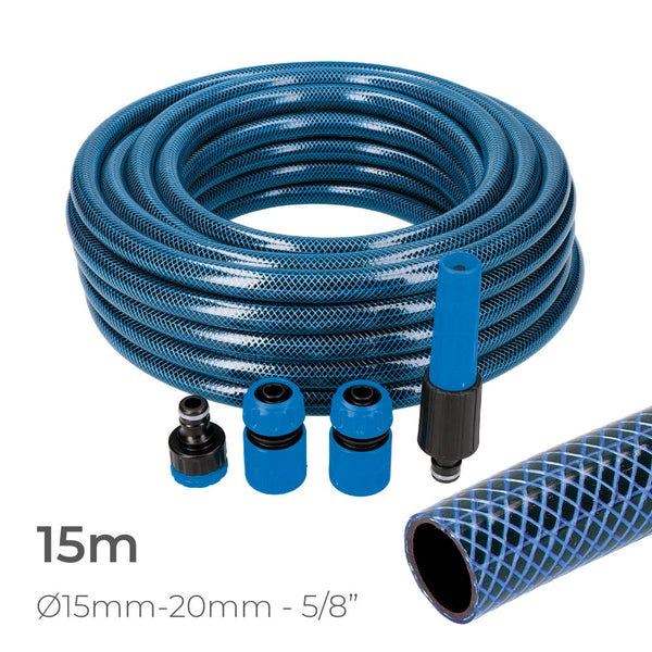 Blue Garden Hose Kit Interior Ø15Mm, Exterior Ø20Mm (5/8") Roll 15M With Edm Accessories