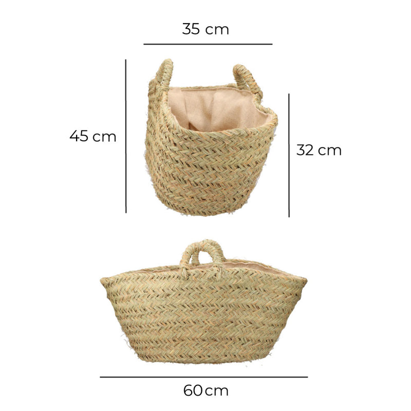 Esparto Basket With Lining For Firewood 60x35x45cm Oval