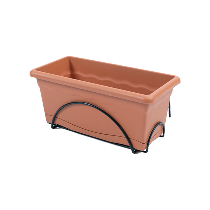 Jardinera Con Plato Integrado 40X24Cm + Soporte Metalico, Color Terracota