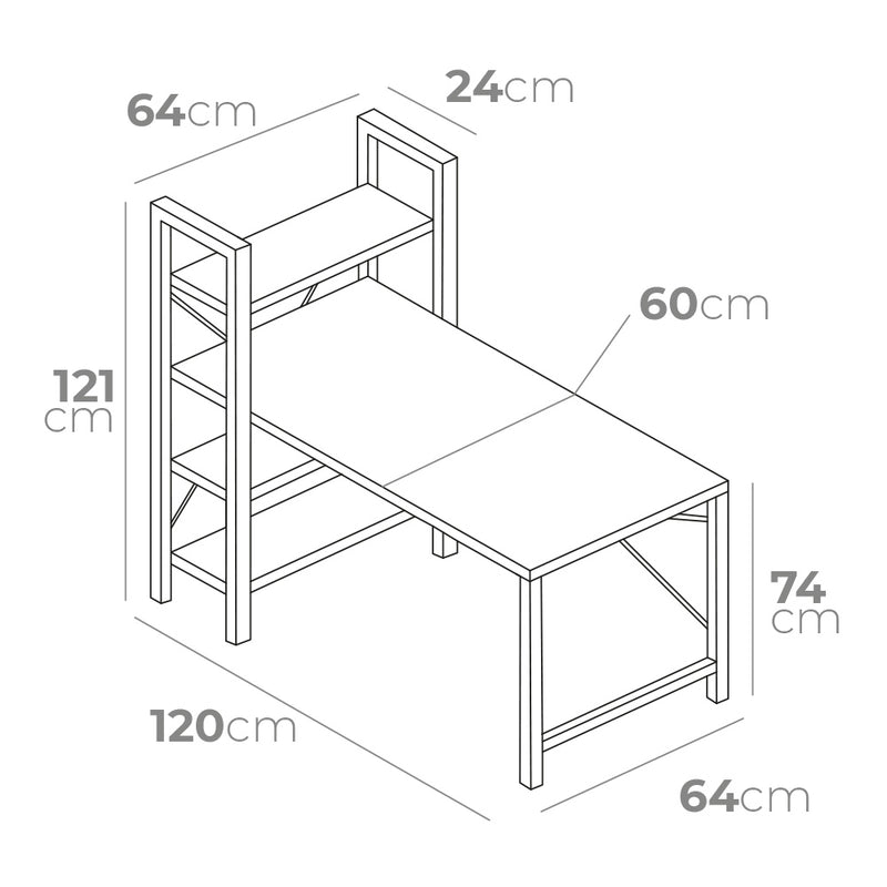 Wooden Desk With Shelving Measurements: 121 X 120 X 64Cm Edm