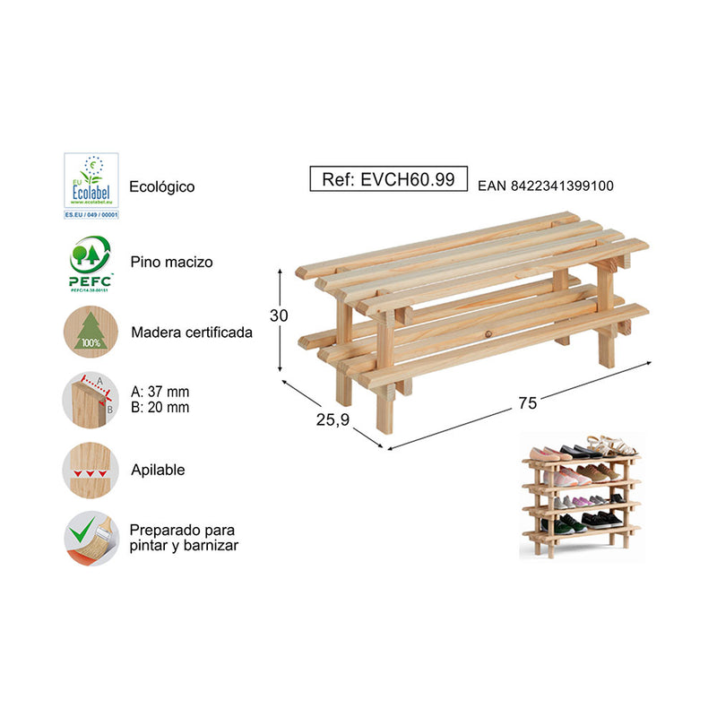 Evolution Astigarraga Stackable Pine Shoe Rack