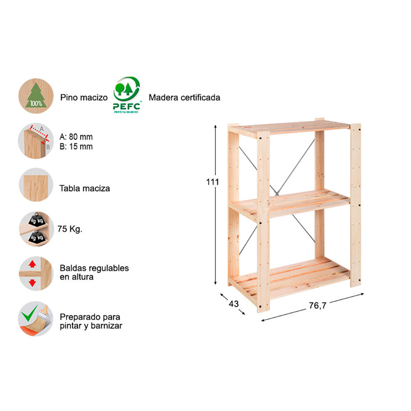 Evolution 3 Slatted Shelf 111X76.7X43Cm Solid Astigarraga Pine