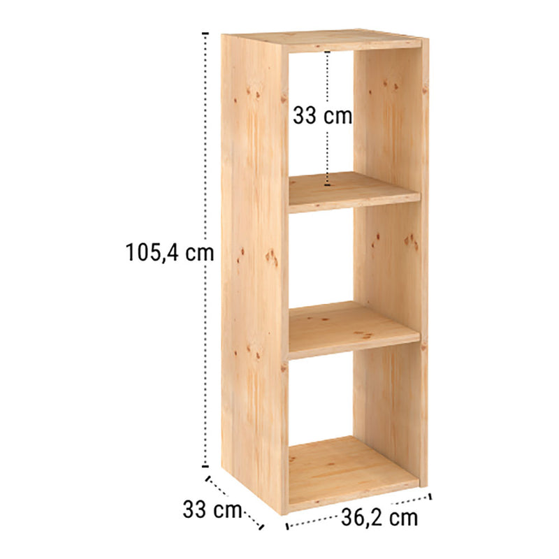 Modular Shelving 3 Cubes Dynamic Solid Pine 107x36.2x34cm Astigarraga