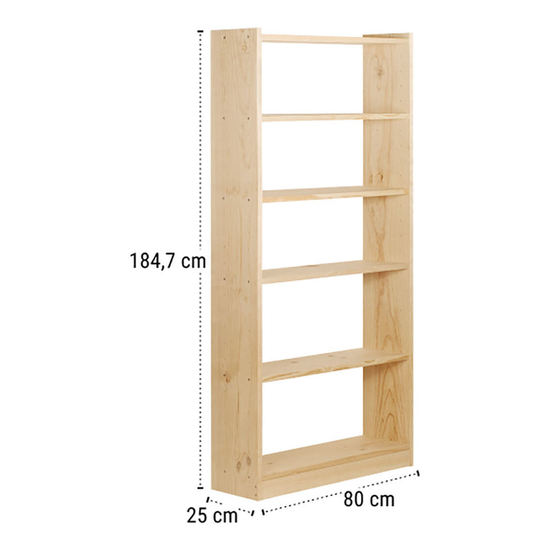 Gala Bookcase 6 Shelves 80Cm Solid Pine 79.6X25X184.7Cm Astigarraga