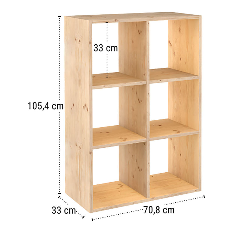 Modular Shelving 6 Cubes Dinamic Solid Pine 70.8x33x105.4cm Astigarraga