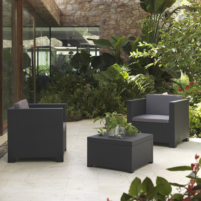 Conjunto De Jardin/Terraza De 2 Sillones+1 Mesa, Diva Tete Grafit Sp Berner