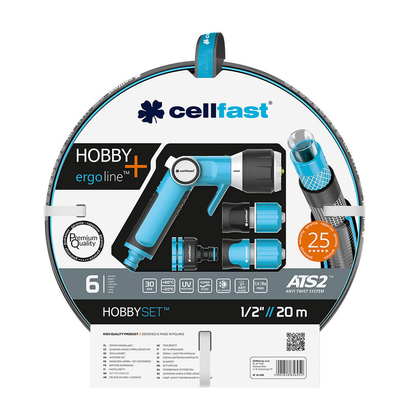 Hobby Ats2 Irrigation Hose Set 12.5mm x 20m with Connectors and Cellfast Gun