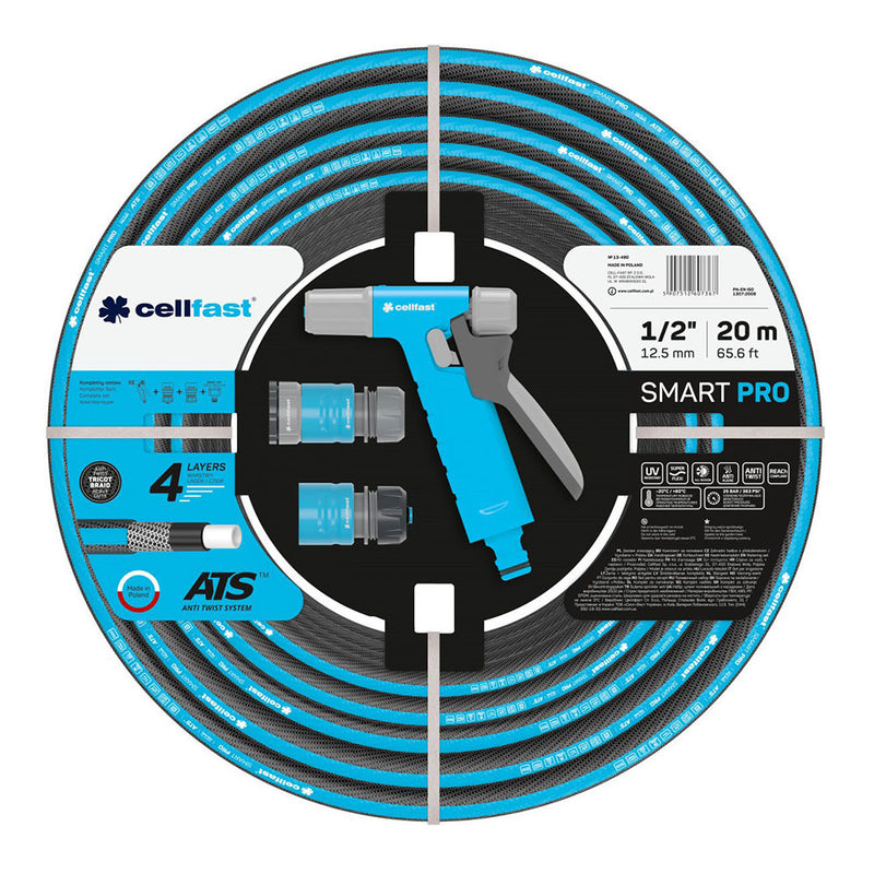 Smart Pro Ats Irrigation Hose Set 12.5mm x 20m with Cellfast Connectors and Gun