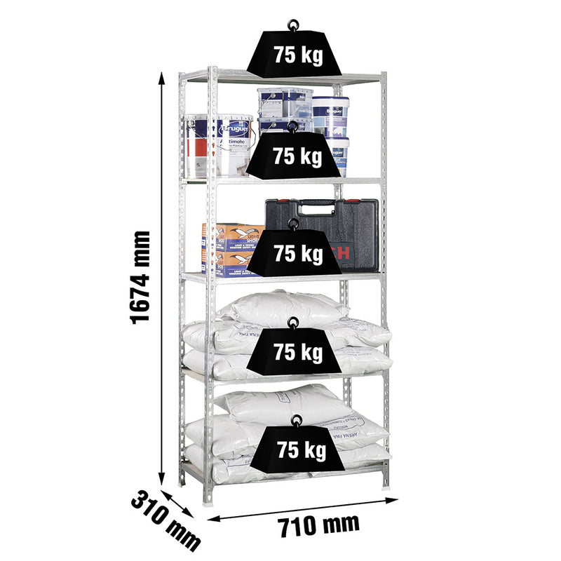 Wooden Shelving 167.4X71X31Cm 5B Galvanized/Wood 75Kg Simon Rack