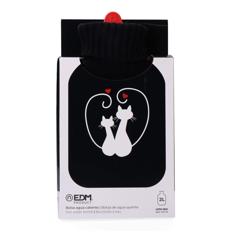 Black Hot Water Bottle, Cats in Love Model 2 L Edm