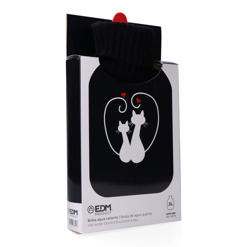 Black Hot Water Bottle, Cats in Love Model 2 L Edm