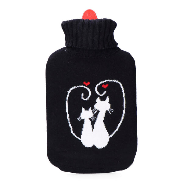 Black Hot Water Bottle, Cats in Love Model 2 L Edm