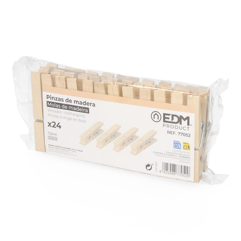 Pack 24 Pinzas De Madera 7Cm Edm