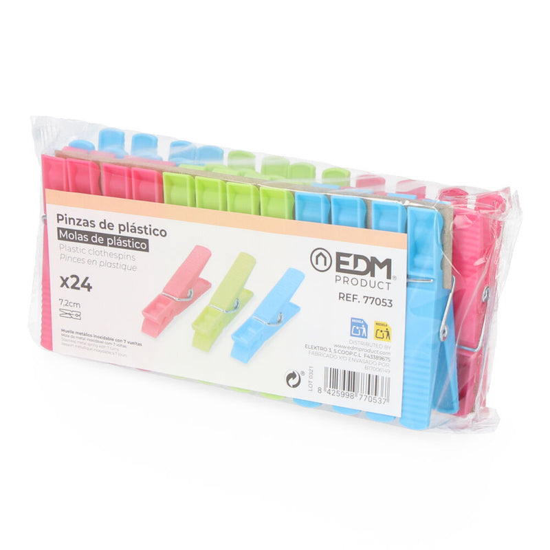 Pack 24 Pinzas De Plastico Edm 7,2X2,4X1Cm