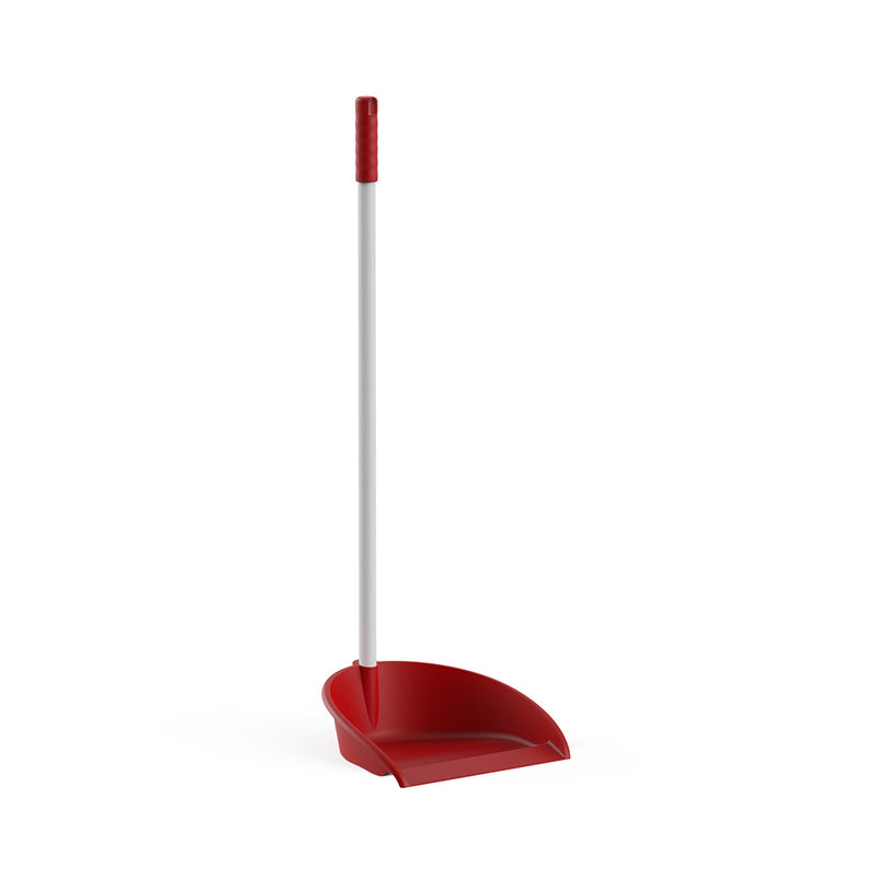 Dustpan with stick and rubber in mouth, red and white