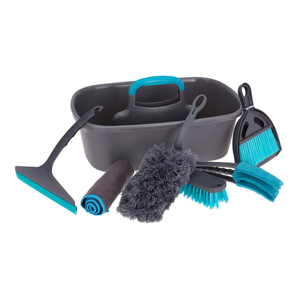 7 Piece Cleaning Set Grey and Turquoise