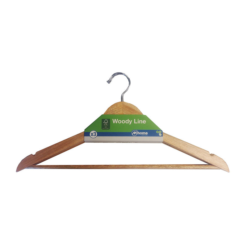 Lot of 3 Woody Line Hangers Ecological Wood Fsc 42.5X23Cm-12Mm