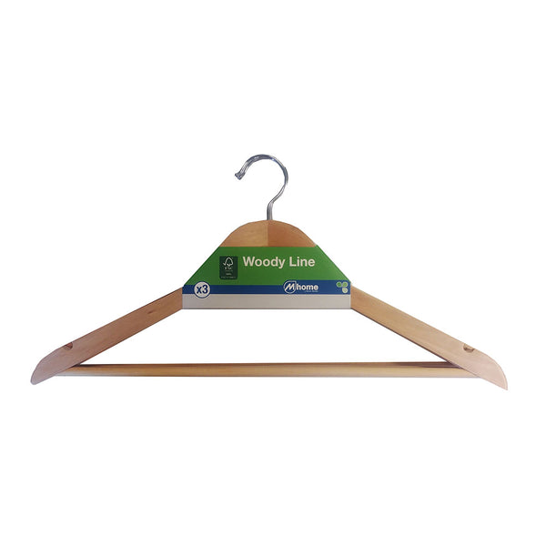 Lot of 3 Contoured Hangers Ecological Wood Fsc 43.5X22.5Cm-14Mm