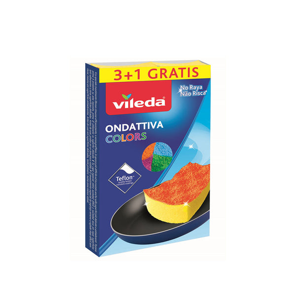 Vileda 3+1 Coloured Sponge Fibre Scouring Pad 159534